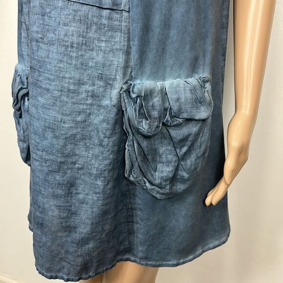 Dance In Paris Blue Chambray Sleeveless Mini Dress Size L - Picture 2 of 9